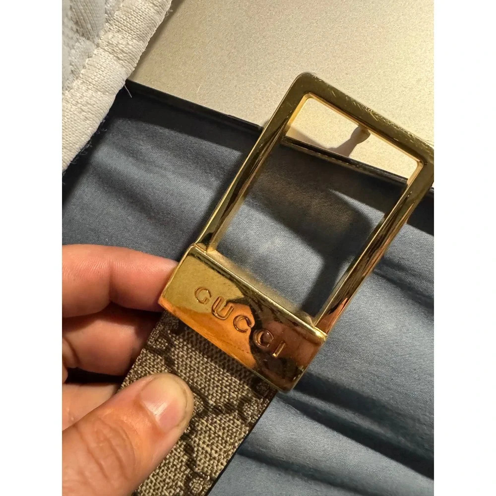 Gucci GG Supreme Belt Brown Monogram Gold Buckle 722370 85/34 Mens - Picture 2 of 5